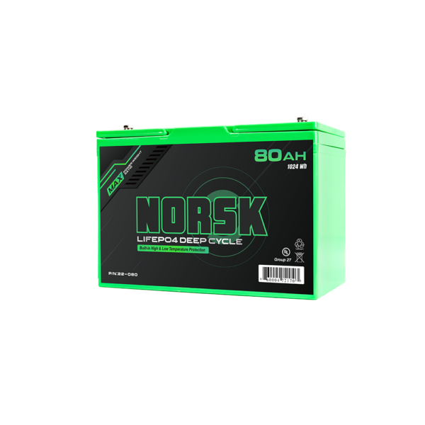 80AH Deep Cycle Lithium Battery- Three Quarter - Norsk Marine Battery