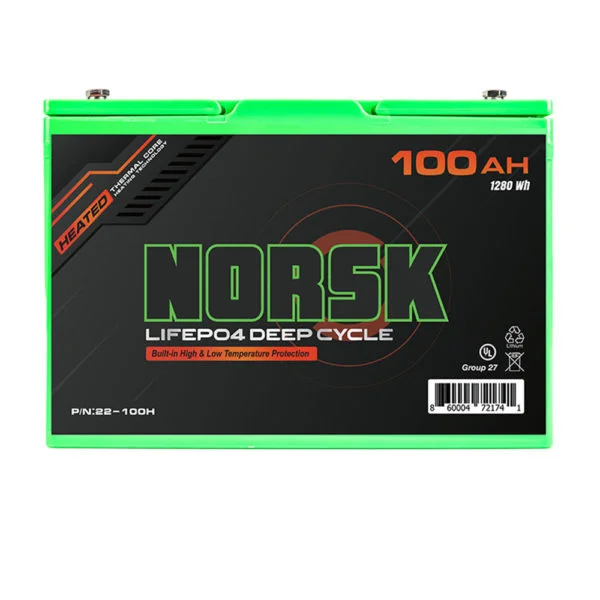 100AH HEATED Lithium Deep Cycle Battery- Front - Norsk Marine Battery
