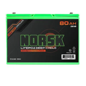 80AH HEATED Lithium Deep Cycle Battery- Front - Norsk Marine Battery