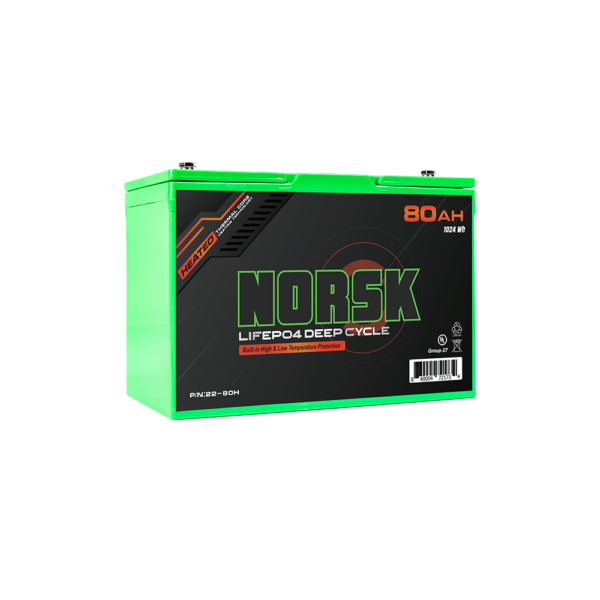 80AH HEATED Lithium Battery- Three Quarter Profile - Norsk Marine Battery