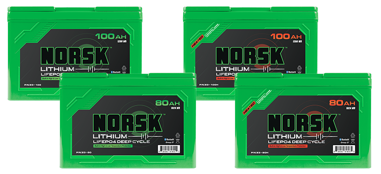 Norsk Lithium 12Volt 80 AH & 100AH Batteries Heated and Non heated versions available. 