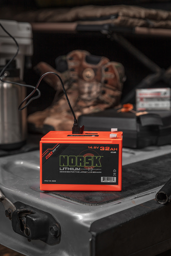 32AH Battery powering accessories for truck camping on a hunting trip