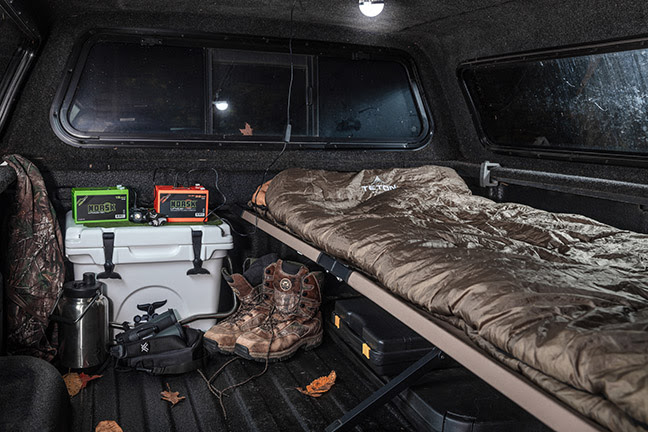 Norsk Lithium Batteries powering LED lghts and accessories on a truck camping hunting trip