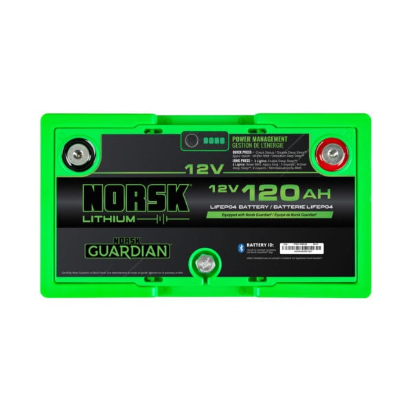 Top terminal layout of the 12V 120Ah LiFePO4 deep cycle battery