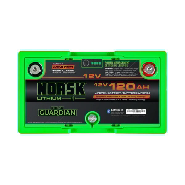 Top terminals of the 12V 120Ah heated deep cycle marine battery