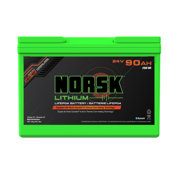 B24090GH 24V 90AH Heated Norsk Lithium LifePo4 Battery Product Photo 3000x3000px scaled