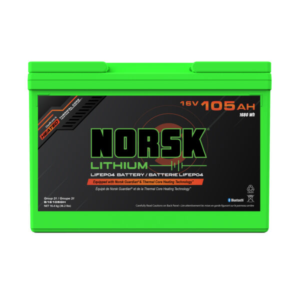 B16105GH 16V 105Ah Heated Norsk Lithium LifePo4 Battery Product Photo 3000x3000px scaled