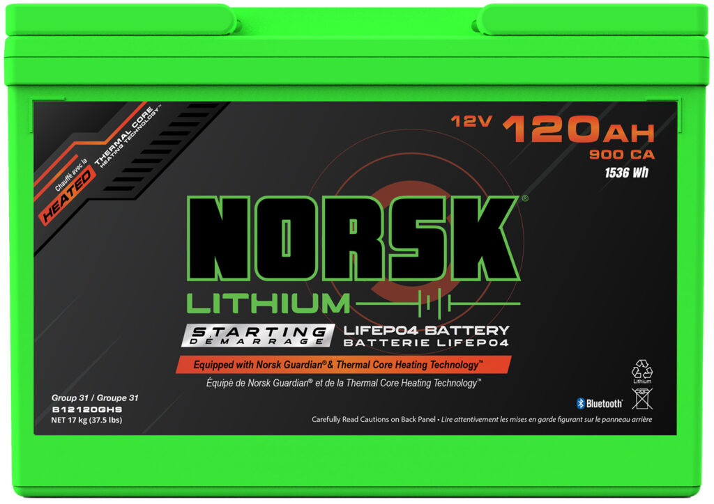 Norsk Lithium 12V 120AH Heated starting battery cranking battery Norsk Guardian App Thermal Core Heating Technology