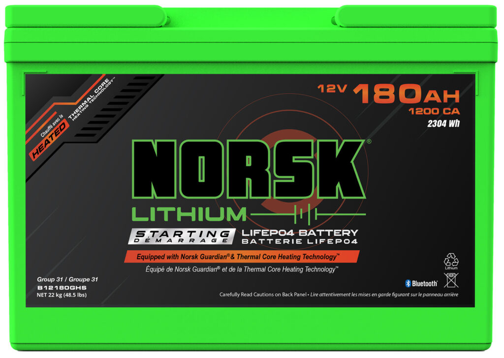 Norsk Lithium 12V 180AH Heated starting battery cranking battery Norsk Guardian App Thermal Core Heating Technology