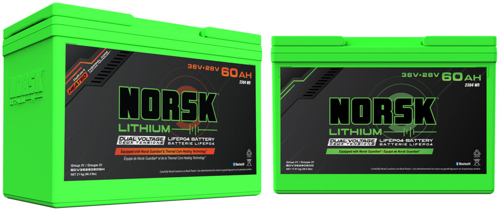 36V 28V 60AH Dual Voltage Heated and Non Heated Batteries From Norsk Lithium Side by Side