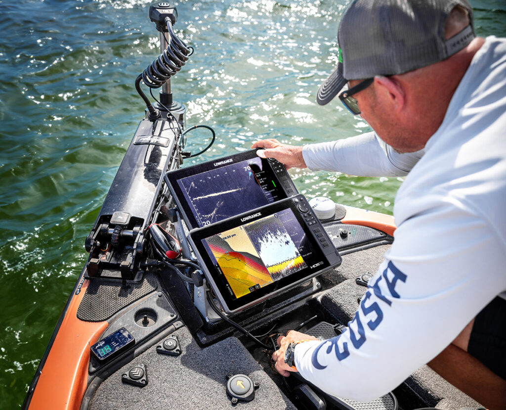 Bobby Lane Norsk Pro Staff Bass Tournament Angler Running Trolling Motor and Multiple Lowrance Fishing Electronics Live Imaging ActiveTarget Power Pole Move