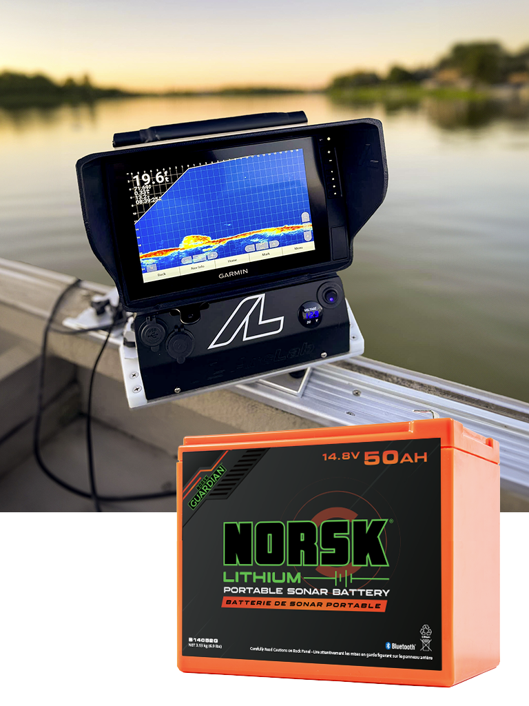 Garmin Livescope attached to an ArcLab Shuttle Powered by Norsk Lithium 14.8V 50Ah Battery