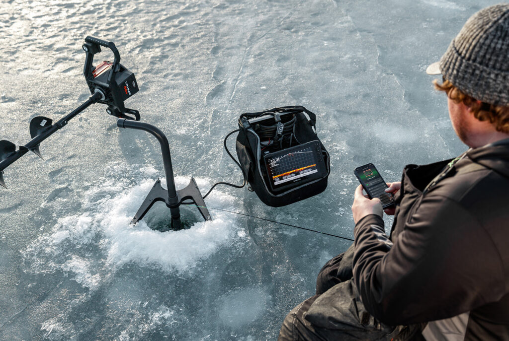 Norsk Guardian App Connected to a Norsk 14.8V Battery used to power Garmin Livescope ice fishing bundle 2 1610X1080