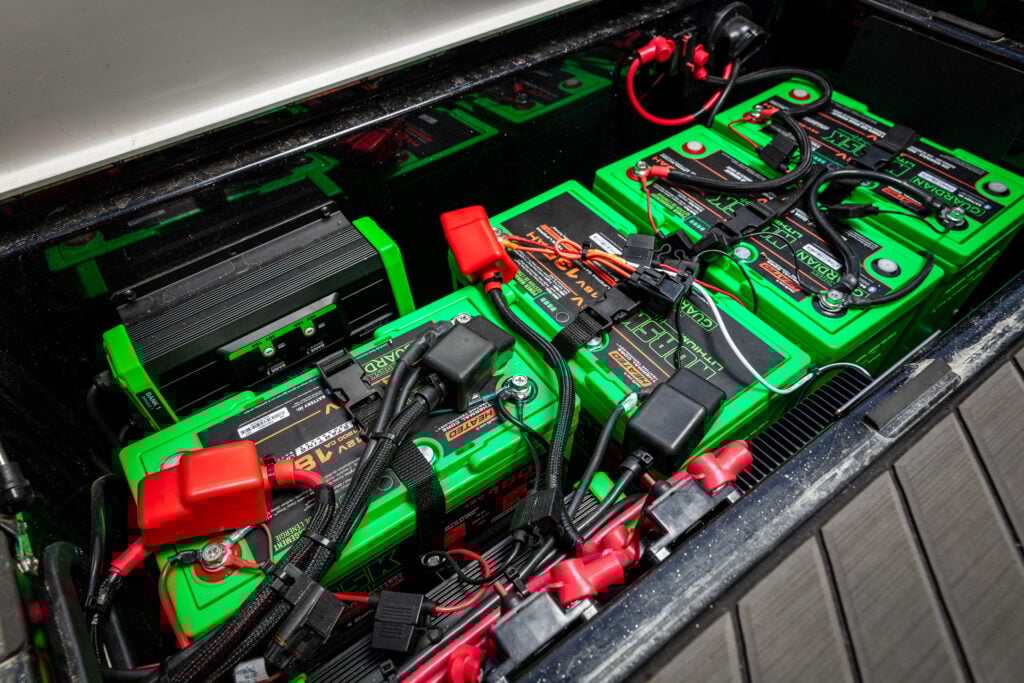 Norsk Lithiuym Marine Batteries and Evo Tec Chargers in fishing boat compartment
