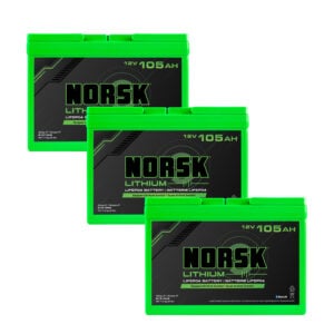 Three Norsk Lithium 12V 105Ah LiFePO4 batteries for 36V trolling motor upgrade package