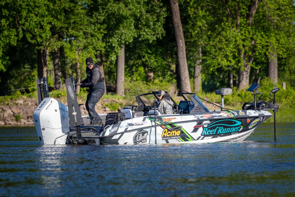 Will Pappenfus in Boat on Mississippi River NWT National Walleye Tour Event Norsk Lithium Pro Staff Angler Fishing