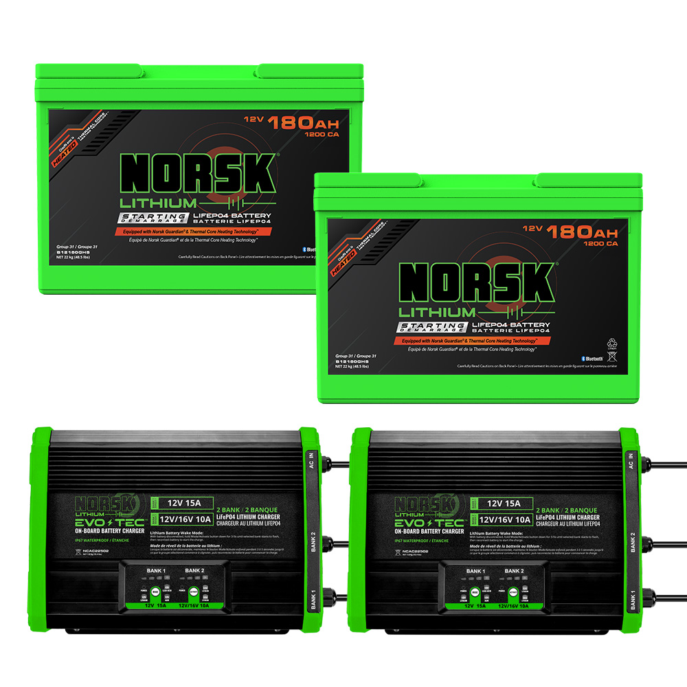 12V 360AH Wheelhouse Power Package 2 12V 180 Ah 2 12V 2 Bank EVO TEC Charger