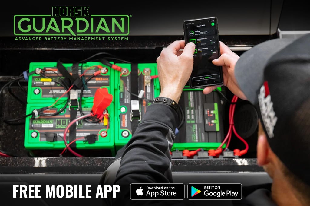 John Hoyer Norsk Pro Staff Member and National Walleye Tour Angler Checking his Trolling motor batteries in the Norsk Guardian App