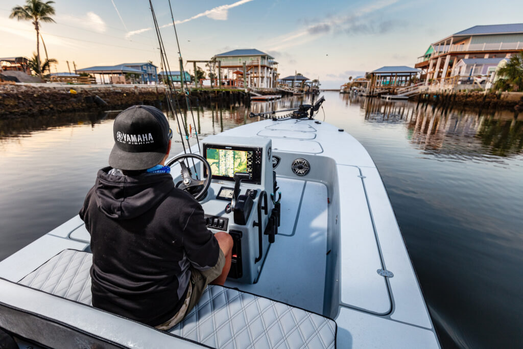 Chris Cenci headed out of the marina for a day of fishing in his Egret Skiff powered by Norsk Lithium Batteries Web