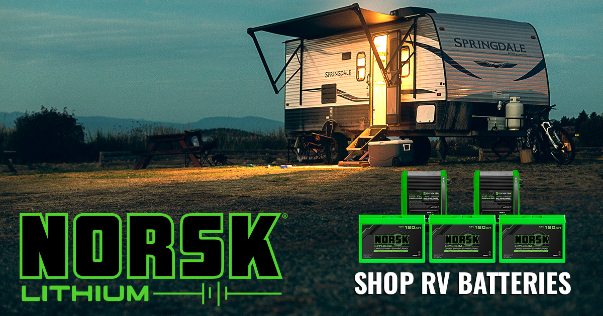 Shop RV Batteries - Snipet 1200X630 Vanlife adventurer using a Norsk Lithium RV battery for off-grid power